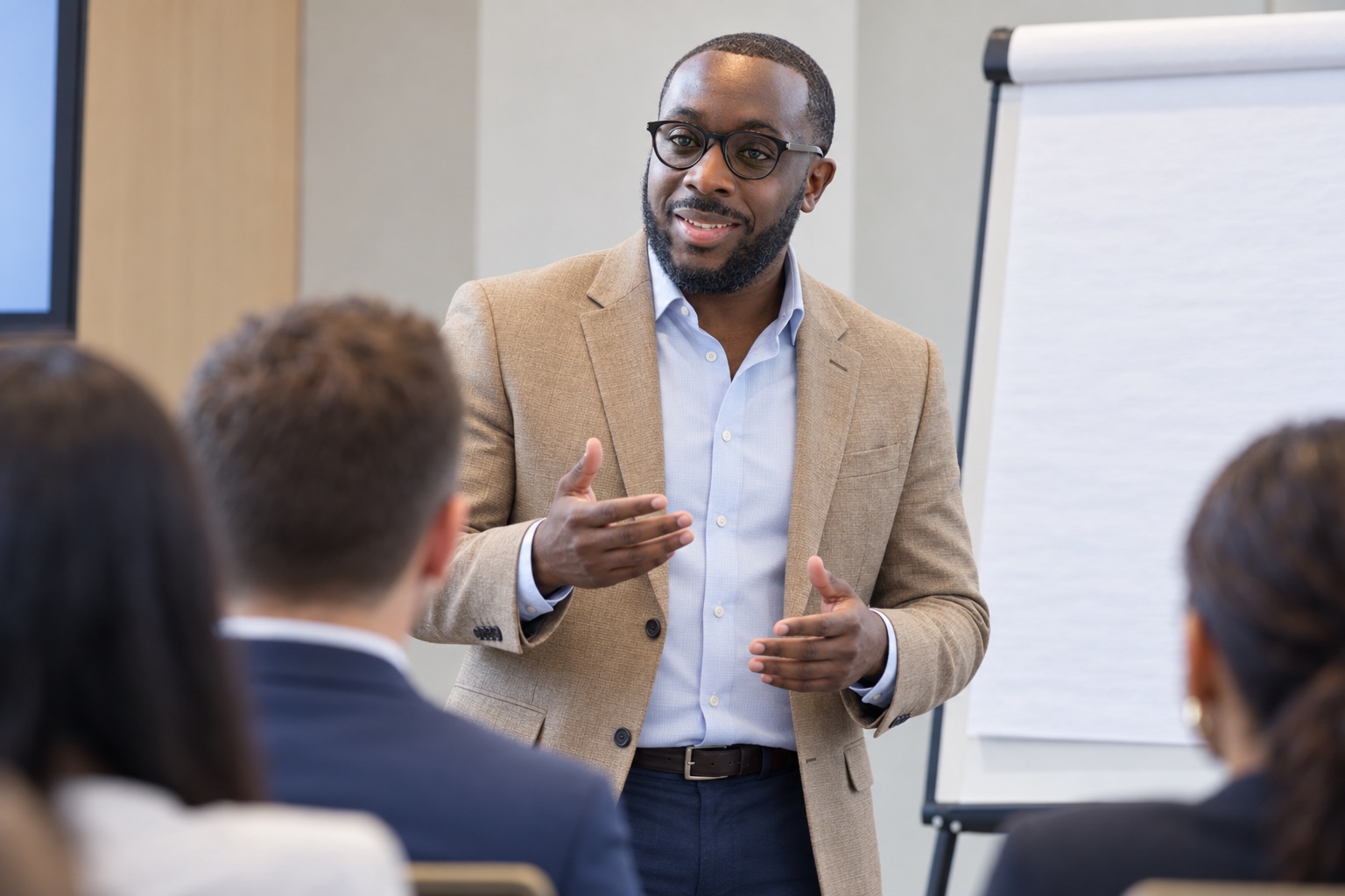 Dr. Jonathan Lotson teaching beside a flip chart